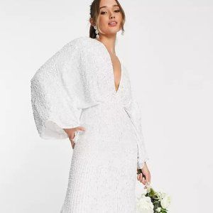 Never Worn: Ciara sequin kimono sleeve wedding dress